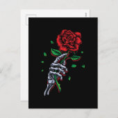 Skelet Hand Rode Roos Bloem Feestdagenkaart (Voorkant / Achterkant)