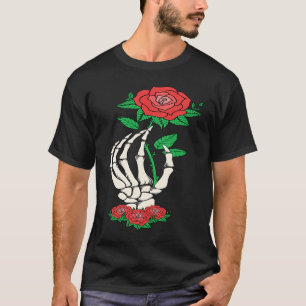 Skelet Hand Rode Roos Bloem Valentijnsdag Liefde T-shirt