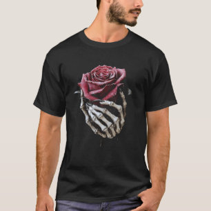 Skelet Hand Roos Donkere Gotische Halloween Esthet T-shirt