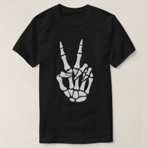 Skelet Hand Vredesteken Cool Halloween T-shirt