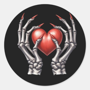Skelet Handen die het Rode Hart vasthouden Ronde Sticker