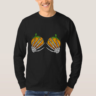 Skelet handen die pompoenen vasthouden Gelukkig Ha T-shirt