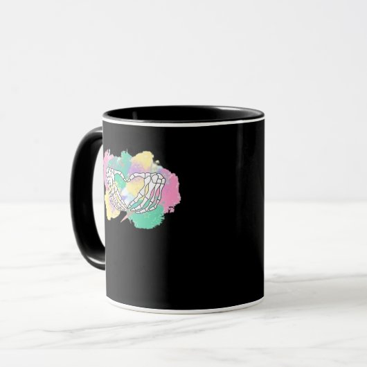 Skelet Handen Hart Met Abstract Gekleurde Backgr Mok (Voorkant links)