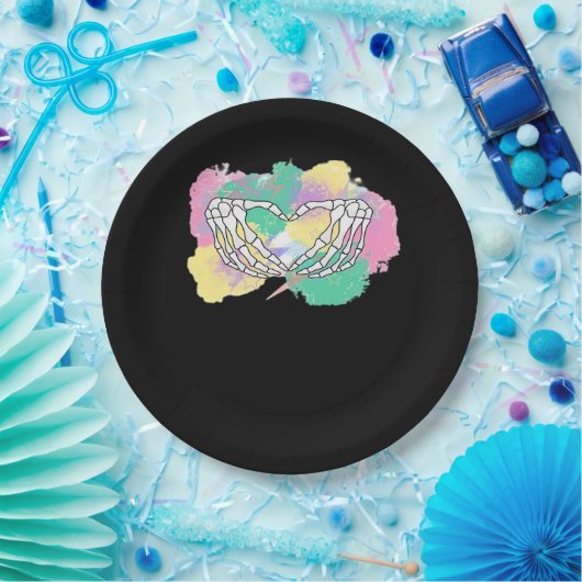 Skelet Handen Hart Met Abstract Gekleurde Backgr Papieren Bordje (Feest)