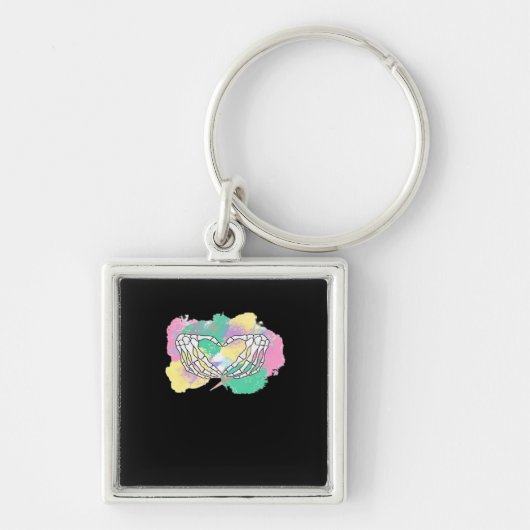 Skelet Handen Hart Met Abstract Gekleurde Backgr Sleutelhanger (Voorkant)