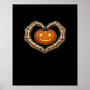 Skelet Handen Hart Met Pompoen Schattige Spooky Ha Poster