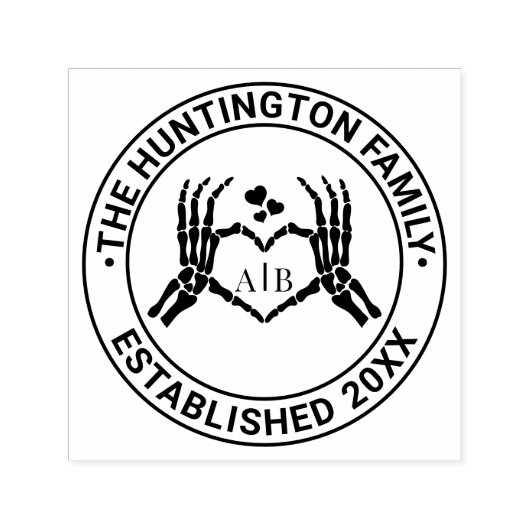 Skelet Handen Hart Teken #1R Familienaam Datum Opr Zelfinktende Stempel (Design)