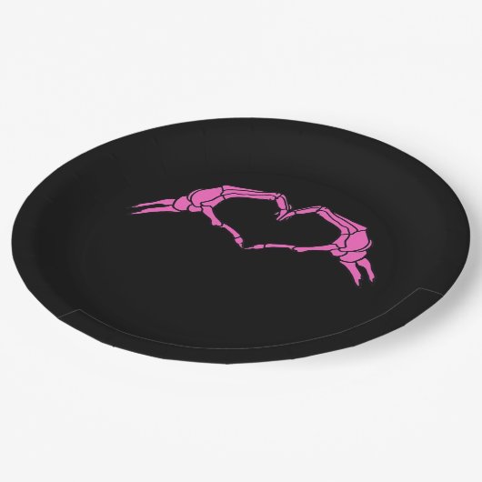 Skelet Handen Hart Teken Retro Halloween Papieren Bordje (Gekanteld)