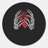 Skelet Handen Houdend Hart Halloween Kostuum Ronde Sticker (Voorkant)