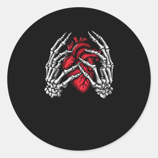 Skelet Handen Houdend Hart Halloween Kostuum Ronde Sticker (Voorkant)