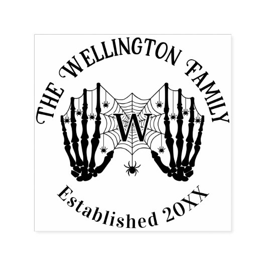 Skelet Handen Spinnenweb Init Familienaam Opgerich Zelfinktende Stempel (Design)