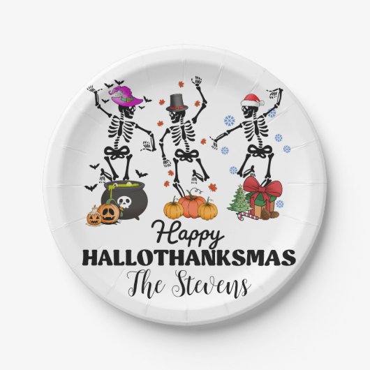 Skelet Happy Hallothanksmas Papieren Bordje (Voorkant)