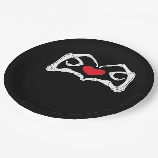 Skelet hart en handen grappig papieren bordje (Gekanteld)