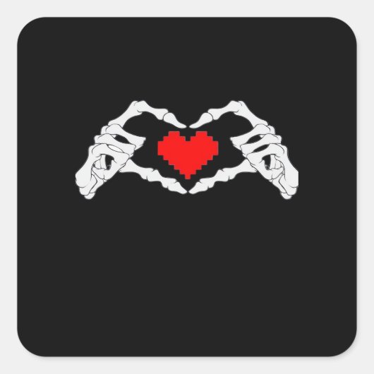 Skelet hart en handen meme vierkante sticker (Voorkant)
