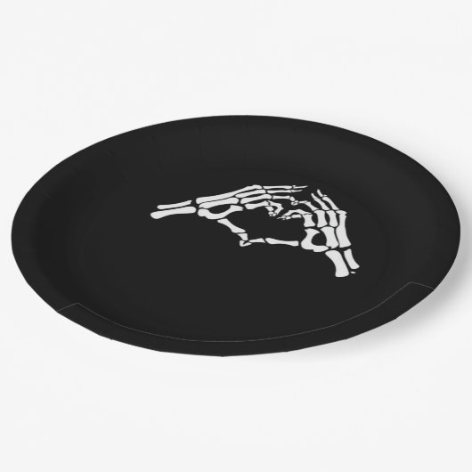 Skelet hart en handen teken papieren bordje (Gekanteld)