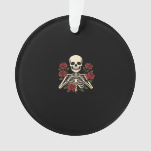Skelet Hart Handen Met Rode Rozen – Romantisch Got Ornament