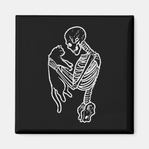 Skelet Holding Cat Fun Halloween Kostuum Mannen Wo Magneet