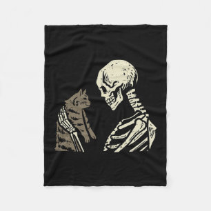 Skelet Holding Cat Fun Halloween Skull Mannen Vrou Fleece Deken