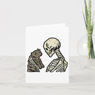 Skelet Holding Cat Fun Halloween Skull Mannen Vrou Kaart