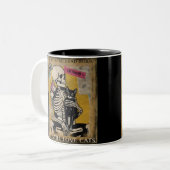 Skelet Holding Kat Poster Stijl Tweekleurige Koffiemok (Voorkant links)