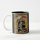 Skelet Holding Kat Poster Stijl Tweekleurige Koffiemok (Links)