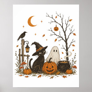 Skelet Imker Halloween Zwarte Kat Bijen Poster