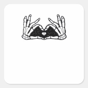 Skelet in de handen van een hart vierkante sticker