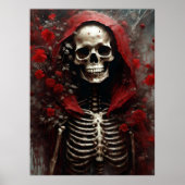 Skelet in een Rode Kaap met Bloemen Poster (Voorkant)