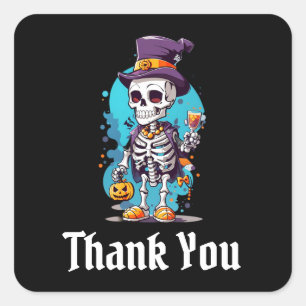 Skelet in een Top Hoed Halloween Dank je Vierkante Sticker