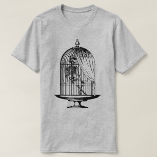 Skelet in een vogelkooi t-shirt