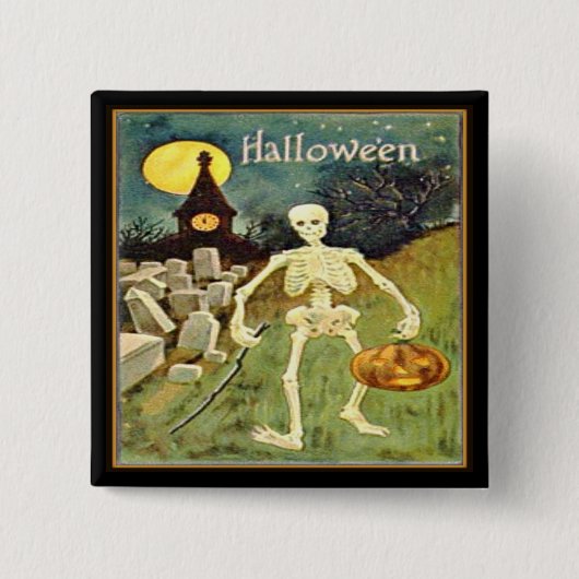 Skelet in Graveyard  Halloween Button (Voorkant)