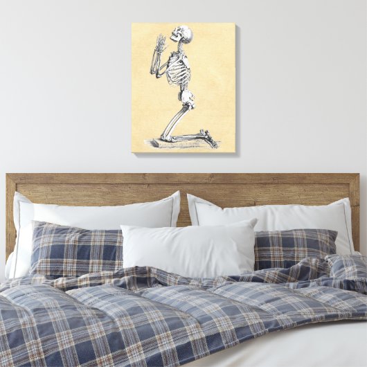 Skelet in Prayer Canvas Afdruk (Insitu (Slaapkamer))