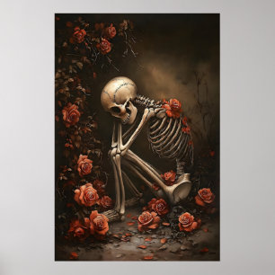 Skelet in rozenprint, gotische Halloween Poster