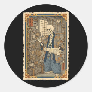 Skelet Ingenieur Steampunk Samurai Gotische Kunst  Ronde Sticker