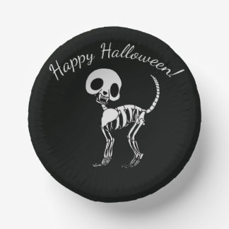 Skelet Kat Gelukkig Halloween Papieren Kommen
