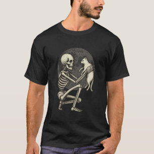 Skelet Kat Schedel Kitty Schattig Goth Halloween M T-shirt
