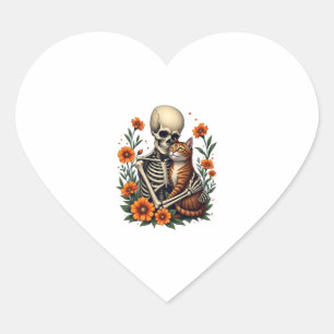 Skelet Knuffelen Kat Bloemen Halloween Katten Love Hart Sticker