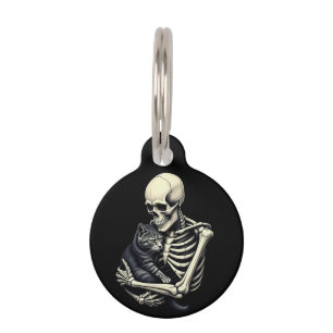 Skelet Knuffelen Kat Grappig Halloween Kat Lover Huisdierpenning
