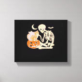 Skelet Knuffelen Kat Halloween Kat Lover Kat Klass Canvas Afdruk (Voorkant)