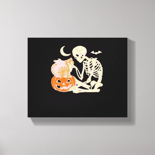 Skelet Knuffelen Kat Halloween Kat Lover Kat Klass Canvas Afdruk (Voorkant)