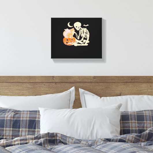 Skelet Knuffelen Kat Halloween Kat Lover Kat Klass Canvas Afdruk (Insitu (Slaapkamer))