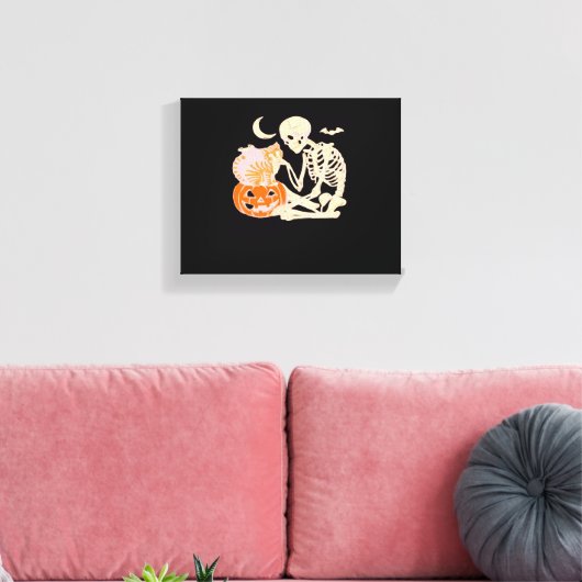 Skelet Knuffelen Kat Halloween Kat Lover Kat Klass Canvas Afdruk (Insitu (Woonkamer))