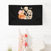Skelet Knuffelen Kat Halloween Kat Lover Kat Klass Spandoek (Insitu)
