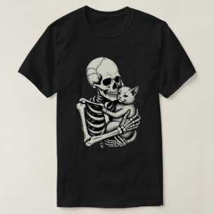 Skelet Knuffelende Kat Grappige Halloween Kat Lief T-shirt