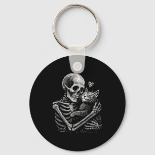 Skelet knuffelende kat grappige kitten schedel lie sleutelhanger