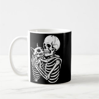 Skelet Knuffelende Kat Halloween Grappige Kat Lief Koffiemok