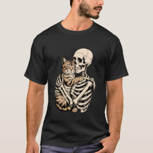 Skelet Knuffelende Kat Halloween Grappige Kat Lief T-shirt