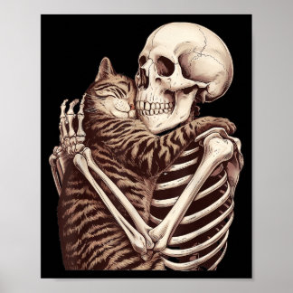 Skelet Knuffelende Kat Kado Voor Kat Moeder Kat Va Poster