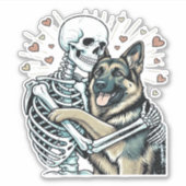 Skelet knuffelt met een Duitse Herder � Unieke got Sticker (Voorkant)