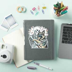 Skelet knuffelt met een Duitse Herder � Unieke got Sticker